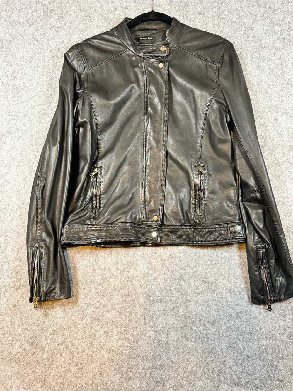 Massimo Dutti Black Sheep Leather Biker Moto Jacket Size Large